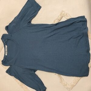 Blue Green Elbow Length Sleeve Top